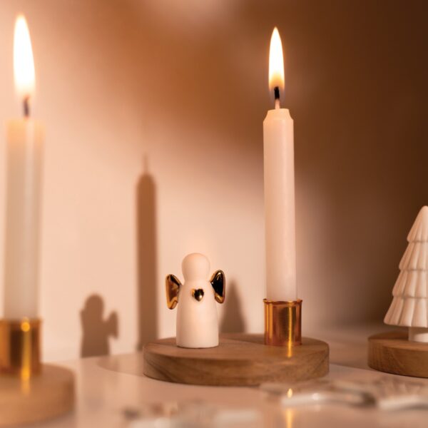 Kandelaar met engel van porselein hout en goud - Räder