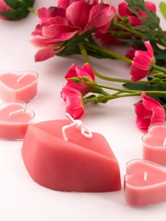 Waxinelichtje hart – set van 4 roze