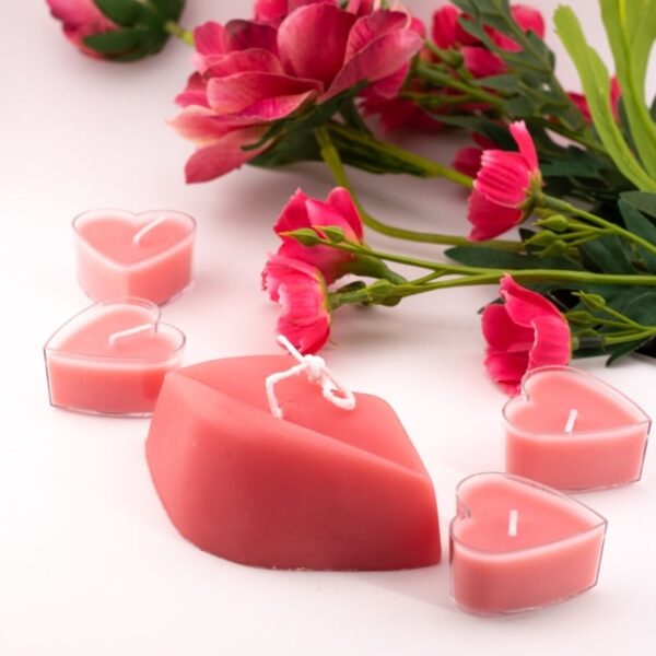 Waxinelichtje hart – set van 4 roze