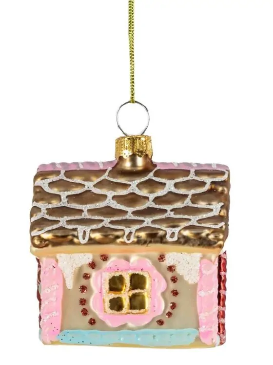 Kerstbal Huisje – Glazen Ornament Roze van Kolony