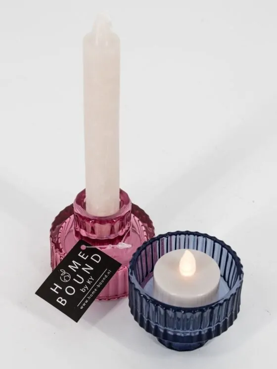Glazen waxine en kaarsenstandaard - Roze