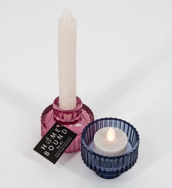 Glazen waxine en kaarsenstandaard - Roze