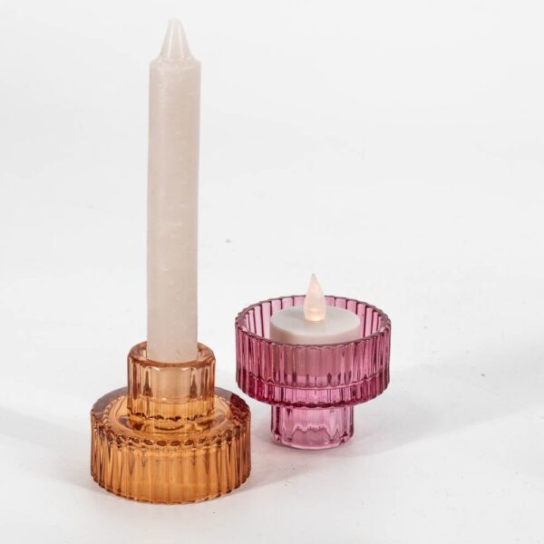 Glazen waxine en kaarsenstandaard - Roze