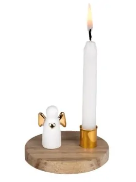 Kandelaar met engel van porselein hout en goud - Räder