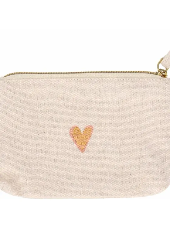 Etui met geborduurd hartje – stijlvol opberg tasje in rosé