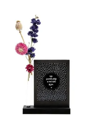 Kaarthouder – Zwarte houten wissellijst met vaasje