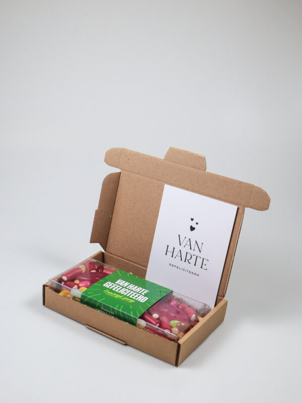 Brievenbus cadeau Snoep blister - Van harte gefeliciteerd