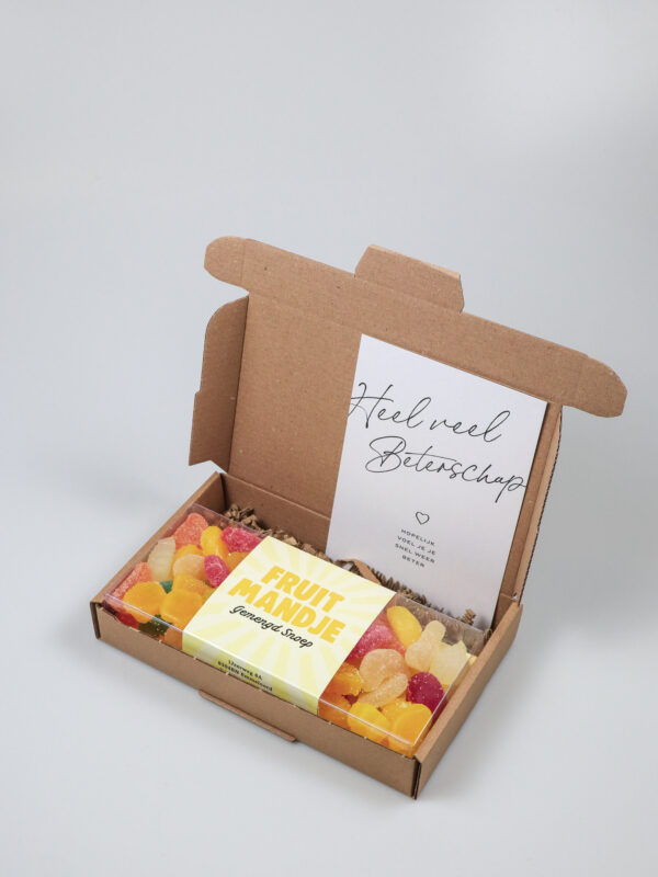 Brievenbus cadeau snoep blister beterschap - Een fruitmandje voor jou