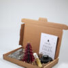 Kerst brievenbuspakket met kaars, kandelaar, geurzakje en rood ornament