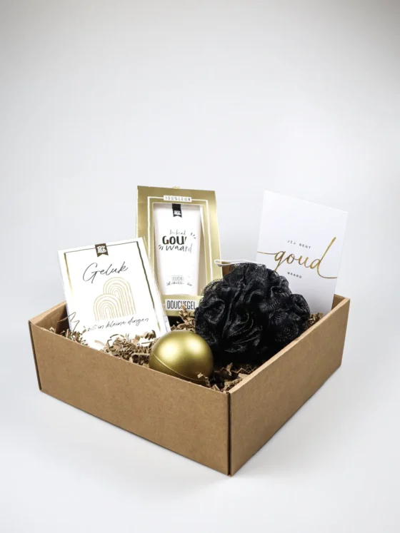 Cadeaupakket Jij bent goud waard – Luxe verwenpakket met douchegel en accessoires