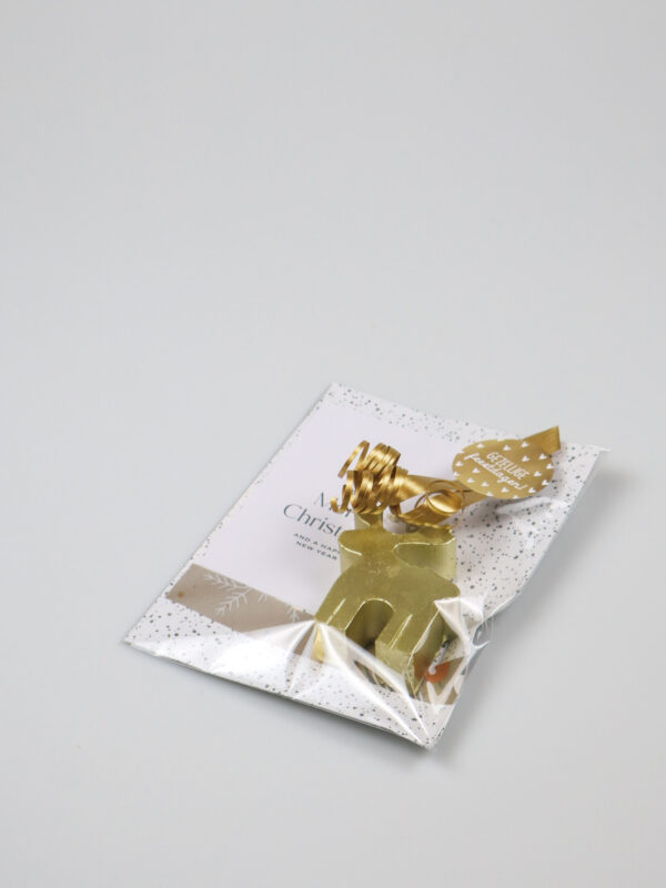 Soyakaars rendier cadeau goud met kerstkaart