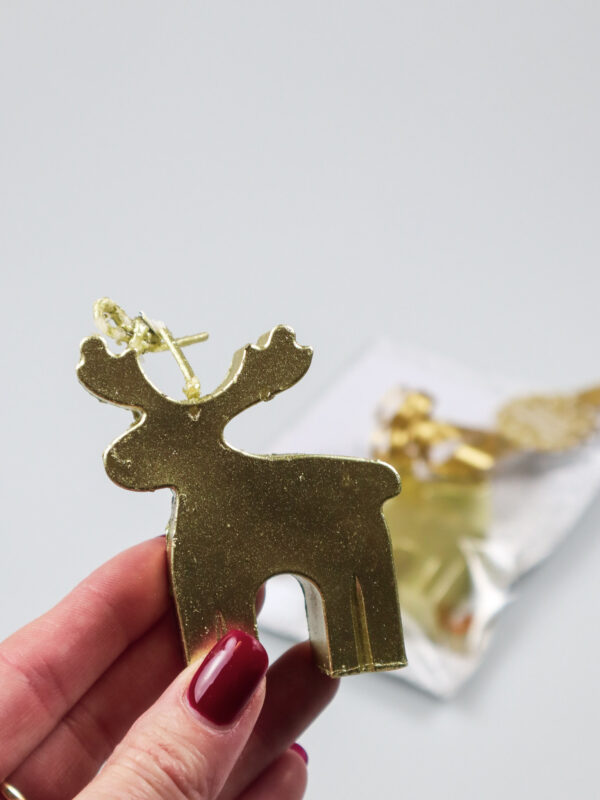 Soyakaars rendier cadeau goud met kerstkaart