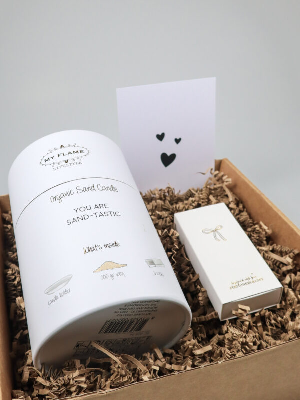 Cadeaupakket waardering – Kaarsenzand ‘You are sand-tastic’ en lucifers