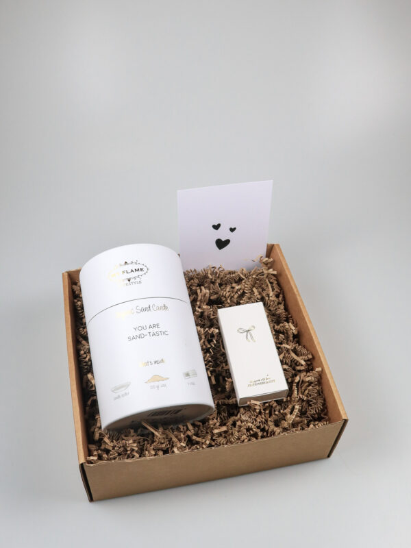 Cadeaupakket waardering – Kaarsenzand ‘You are sand-tastic’ en lucifers