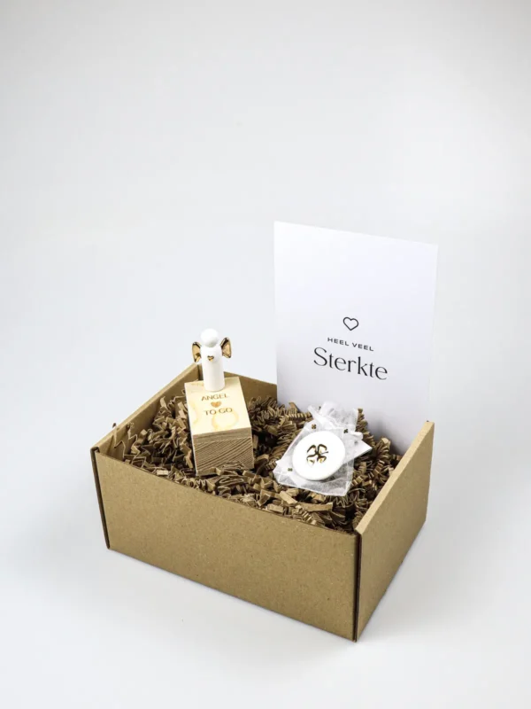 Cadeaupakket Sterkte – Räder Engel to Go & Geluksmunt Klavertje Vier