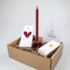 Sterkte cadeaupakket – kaarsenset met hart kandelaar, Zusss kaarsjes & lucifers