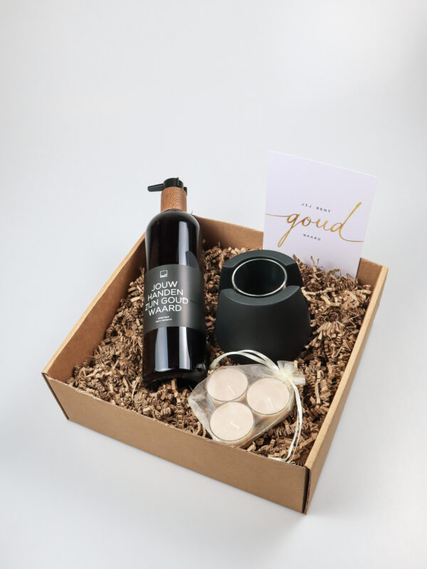 Cadeaupakket Jij bent goud waard – luxe verwenpakket met handzeep en kaarsen