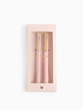Pennenset – Roze hartjes & strepen – 2 stuks in geschenkdoosje