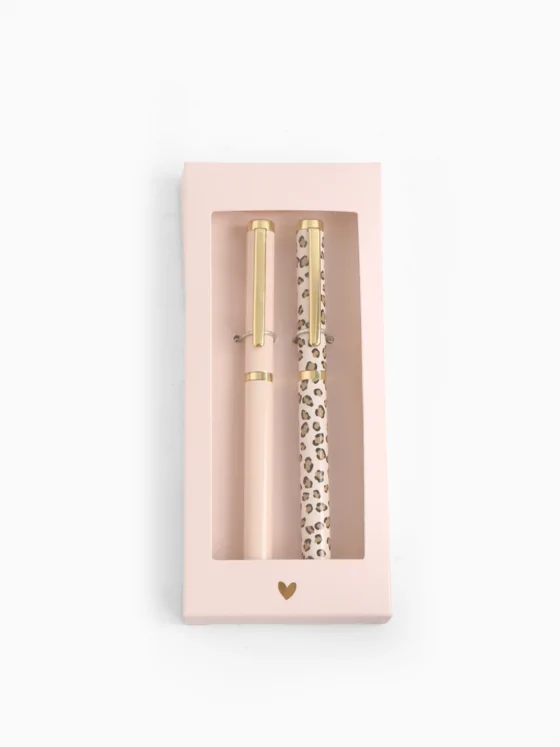 Pennenset met Luipaardprint en Goud – Luxe Cadeauverpakking – 2 Stuks