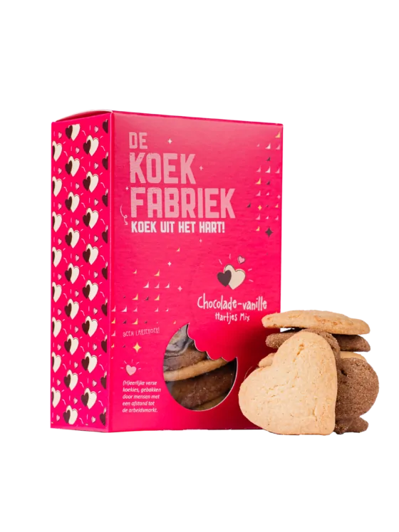 De Koekfabriek - Chocolade vanille - hartjes mix De Koekfabriek - Chocolade vanille - hartjes mix
