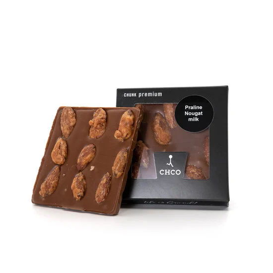 Chocoladereep Chunk Praline nougat – melk chocolade Chocoladereep Chunk Praline nougat – melk chocolade