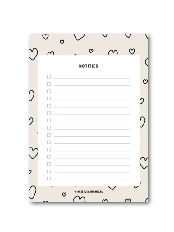 notitieblok beige hartjes A6