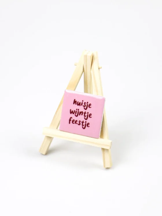 Magneet tegeltje - Huisje wijntje feestje (Excl. houten ezel)