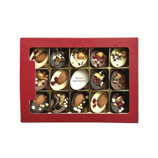 Chocolade paaseitjes met fruit en noten in luxe geschenkdoos | eigen logo Chocolade paaseitjes met fruit en noten in luxe geschenkdoos | eigen logo
