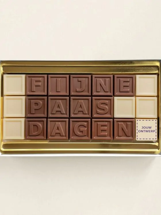 ChocoTelegram Fijne Paasdagen eigen logo - melk/wit chocolade