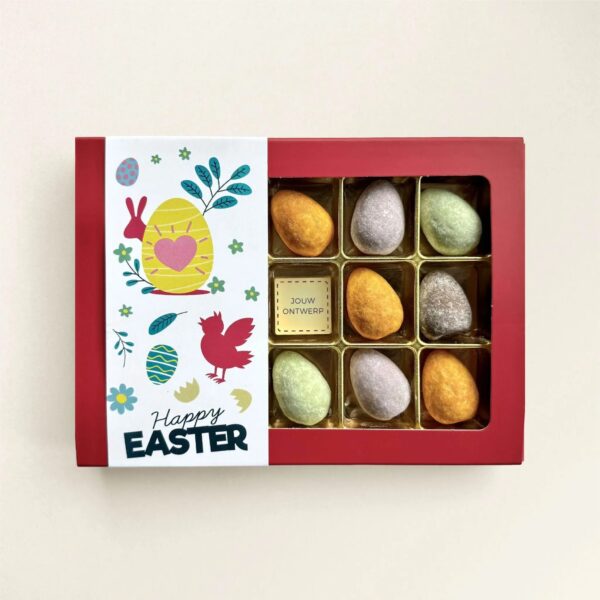 Chocolade gevulde paaseitjes eigen logo - luxe geschenkdoos Chocolade gevulde paaseitjes eigen logo - luxe geschenkdoos