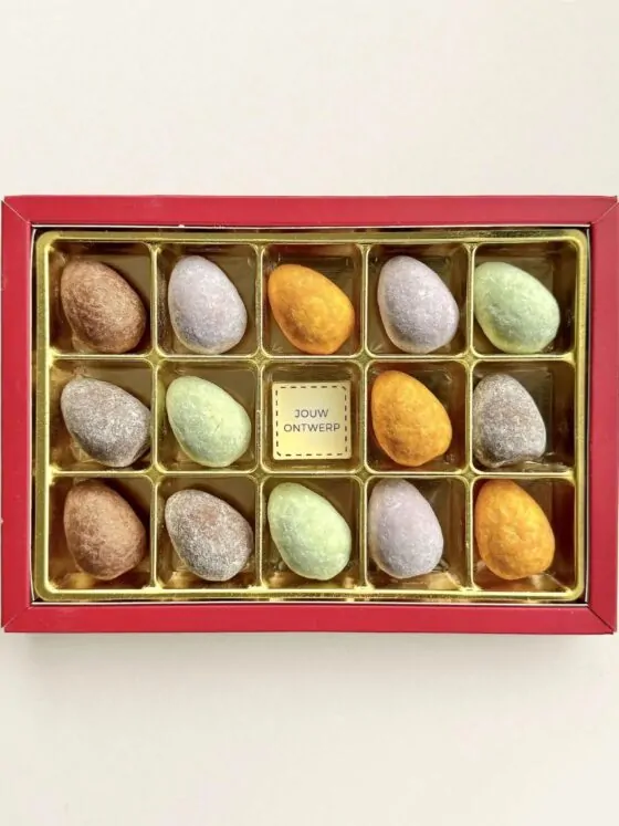 Chocolade gevulde paaseitjes eigen logo - luxe geschenkdoos