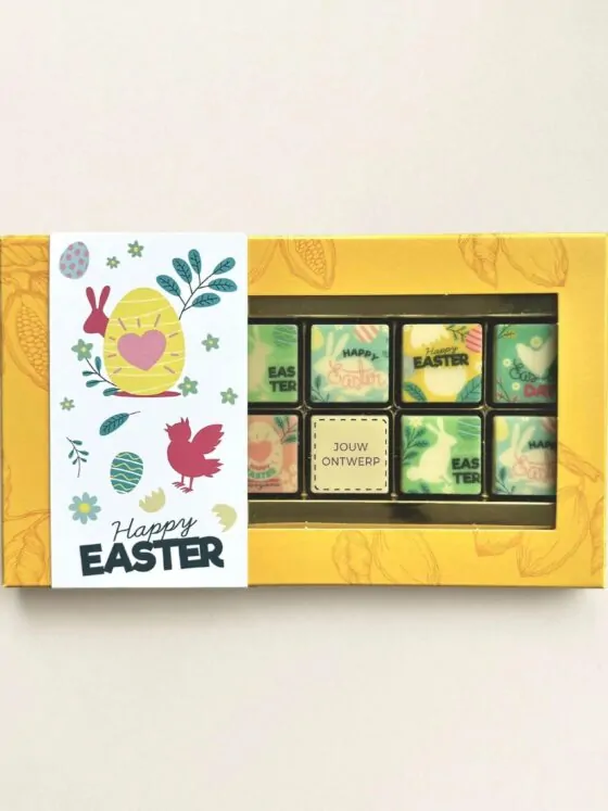 Chocoladeblokjes Pasen eigen logo - geschenkdoos 12 stuks