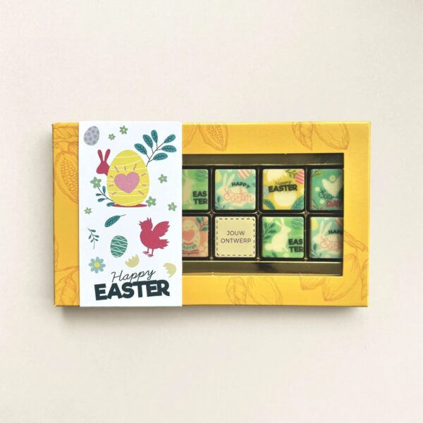 Chocoladeblokjes Pasen eigen logo - geschenkdoos 12 stuks Chocoladeblokjes Pasen eigen logo - geschenkdoos 12 stuks