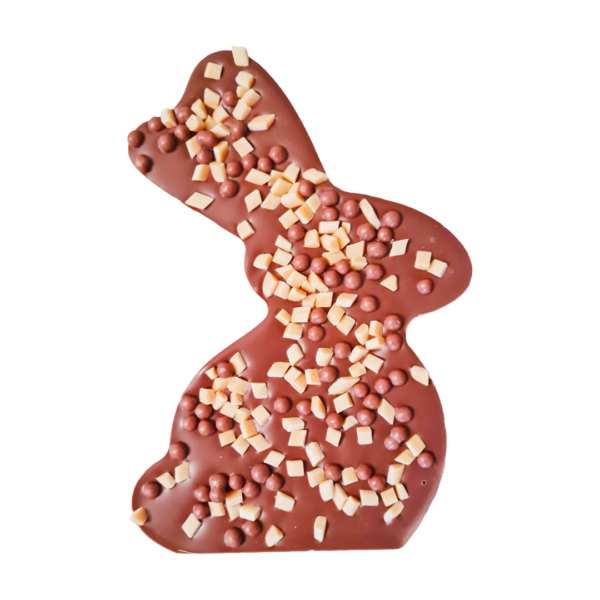 Chocolade paashaas met karamel - melk in geschenkdoos Chocolade paashaas met karamel - melk in geschenkdoos