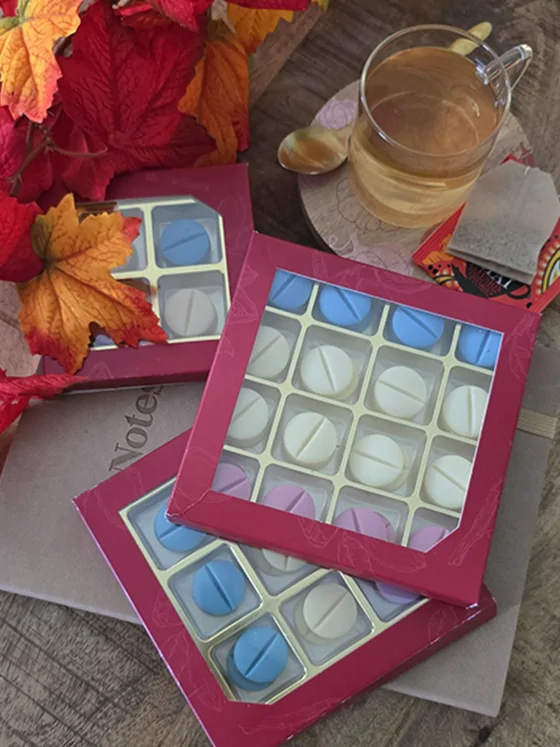 Chocolade beterschap pillen - Geschenkdoos 8 stuks