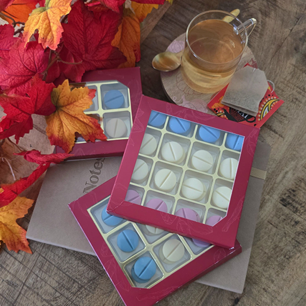 Chocolade beterschap pillen - Geschenkdoos 8 stuks