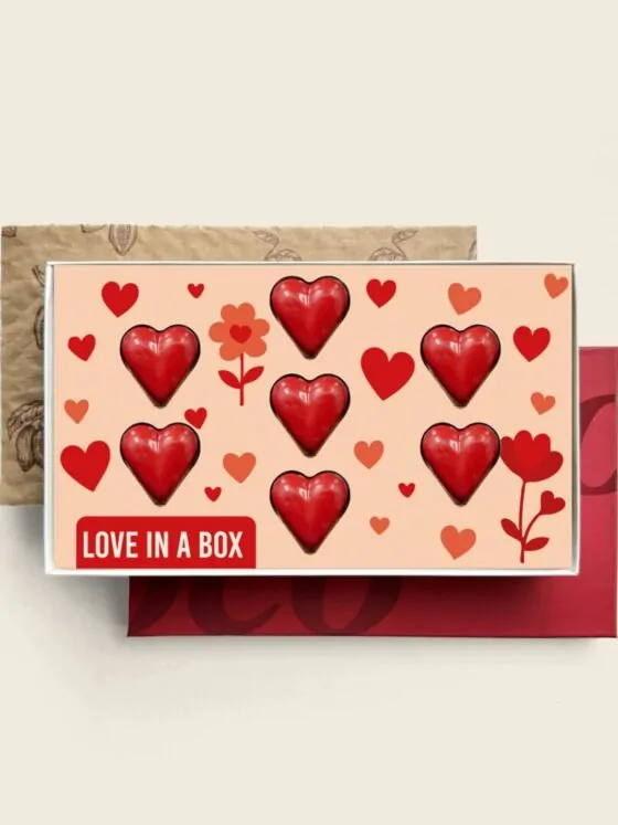 Gevulde chocolade hartjes rood Love in a box - Geschenkdoos