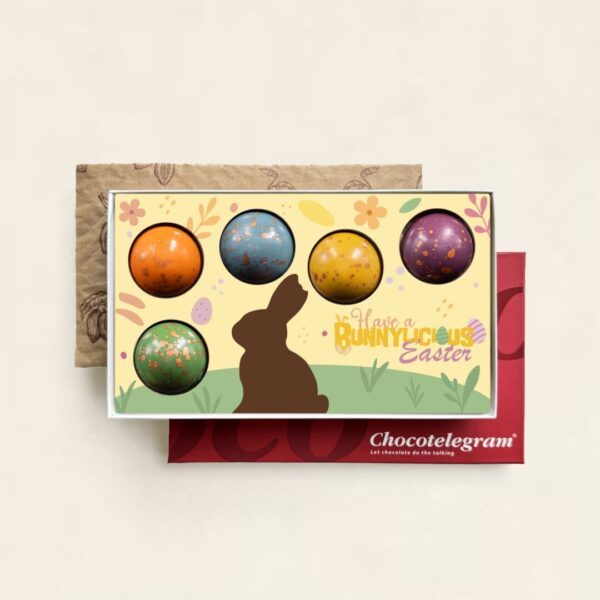 Chocolade Bonbons Pasen in rode geschenkdoos