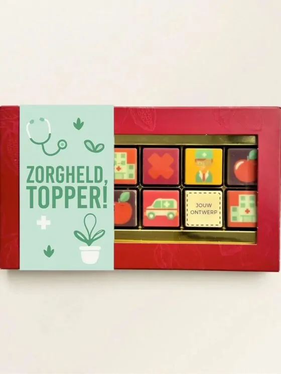 Chocoladeblokjes Dag van de zorg eigen logo - geschenkdoos