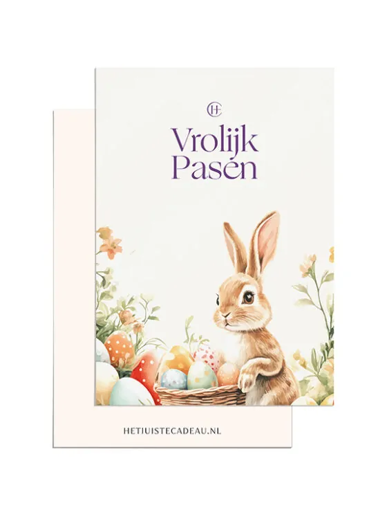 Ansichtkaart Vrolijk Pasen met haas