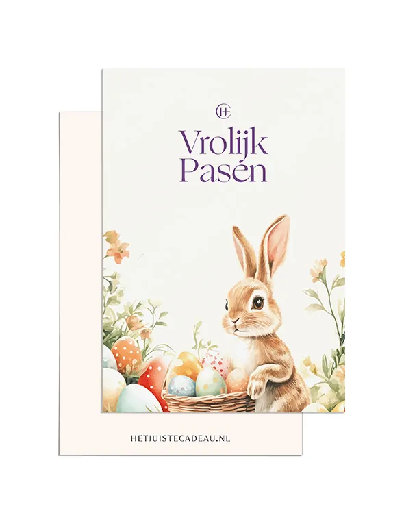 Ansichtkaart Vrolijk Pasen met haas