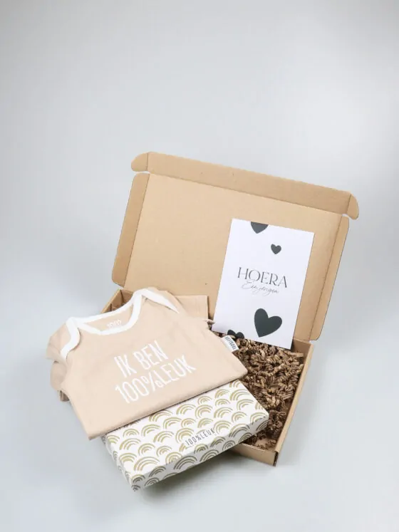 Brievenbus kraamcadeau jongen - met rompertje “Ik ben 100% leuk”