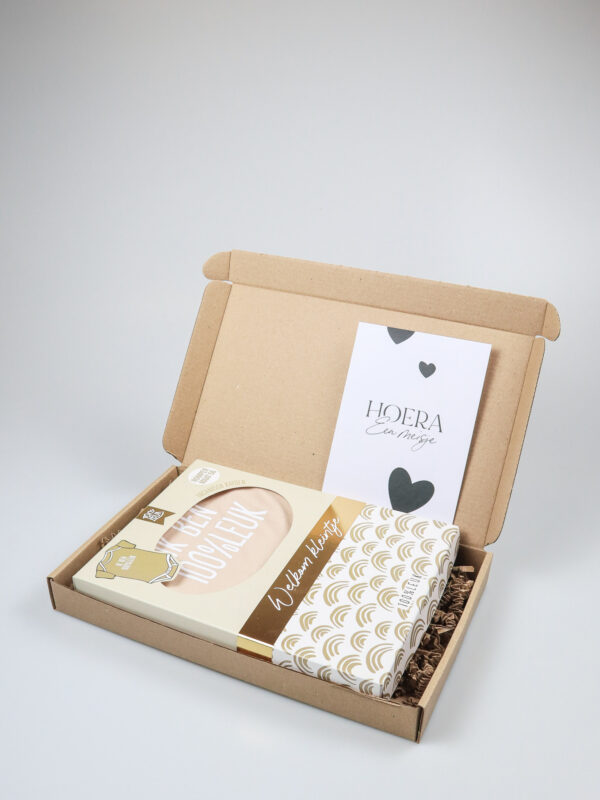 Brievenbus kraamcadeau meisje - met rompertje “Ik ben 100% leuk”