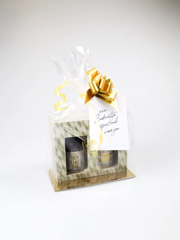 Luxe cadeauzak – handzeep en lotion “vier elke dag” & “geniet vandaag”