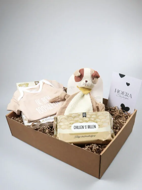 Cadeaupakket jongen met knuffel van Jollein, rompertje en billendoekjes