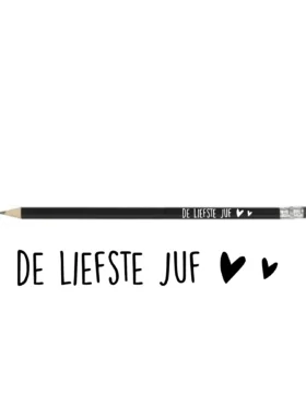 Potlood de liefste juf – zwart potlood met witte opdruk
