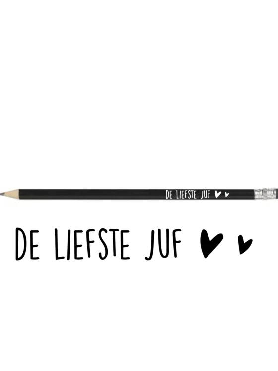Potlood de liefste juf – zwart potlood met witte opdruk