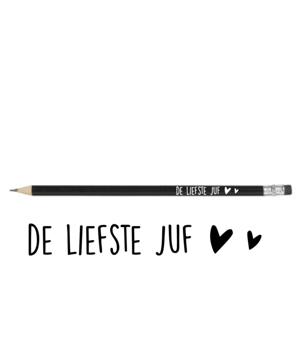 Potlood de liefste juf – zwart potlood met witte opdruk